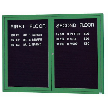 Aarco Enclosed Letter Board Directory w/ Powder Coated Green Aluminum Frame, 48''Hx60''W, 2 Doors ADC4860G