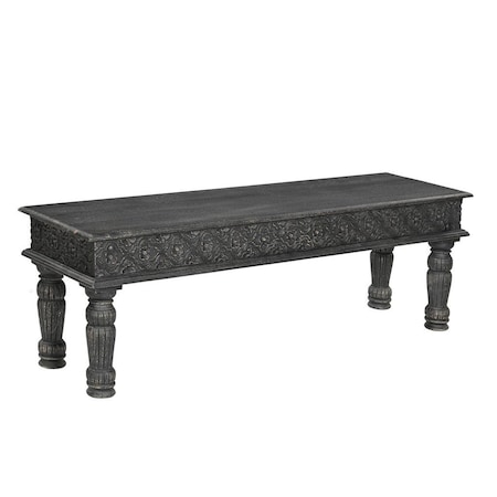 Homeroots 58" Black Floral Distressed Solid Wood Dining Bench 522089