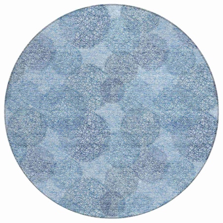 8' Denim Blue Navy Blue And Ivory Round Polka Dot Washable Indoor Outdoor Area Rug