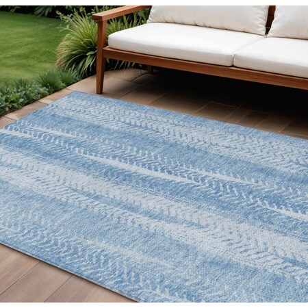 Homeroots 10' X 14' Sky Blue And Denim Blue Botanical Leaves Washable Indoor Outdoor Area Rug 581989