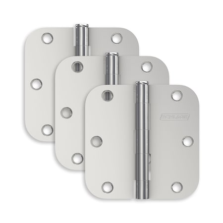 Schlage Residential Pack of 3 3-1/2in x 3-1/2in 5/8in Radius Corner Hinges Bright Chrome Finish, 3PK S3P1011FRP625