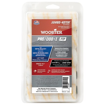 Wooster 4-1/2" x 1/2" Nap Wooster RR572 Pro/Doo-Z FTP Jumbo-Koter Mini-Roller Covers, 10-Pack RR571