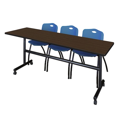 Regency Kobe Flip-Top Training Nesting Table W/ 2 M Stack Chairs, 84 in W, 24 in L, Neo Walnut MKFT8424NW47BE