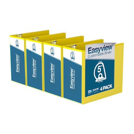 Davis Group Easyview Premium, Angle D Ring, Customizable, View Binder, (Yellow, 5"), PK4 8407-05-04