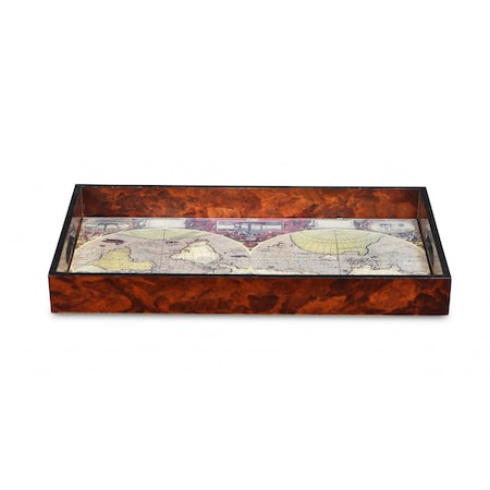 Homeroots World Map Vintage Burlwood Serving Tray 401789