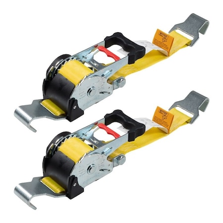 Mytee Products 2PK 2inx10ft Retractable Ratchet Straps w/Narrow Flat Hooks 3,300 lbs WLL Yellow, 2PK RS210R-FHx2