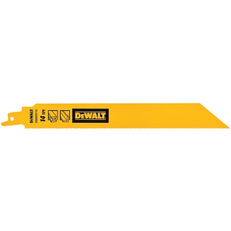 Dewalt Reciprocating Saw Blade, L:9, TPI:14, PK5, Straight DWAR9114