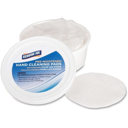 Genuine Joe Pre-Moistened Hand Cleaning Pads - 3 Diameter - 50 Pads / Container - 1 Each GJO15050
