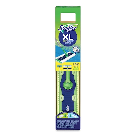 Swiffer Sweeper Mop, 16.5 x 9 White Cloth Head, 46 in. Green/Silver Aluminum/Plastic Handle 80337555