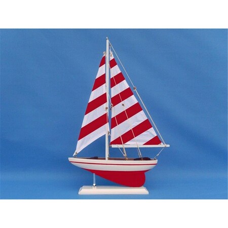 Handcrafted Decor Wooden Red Striped Pacific Sailer Model Sailboat Decoration- 25 in. ps-red stripe 25