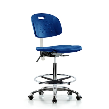 Blue Ridge Ergonomics Poly Clean Room Chair, High Bench, Foot Ring, Casters, Blue BR-CLR-HPHBCH-CR-T0-A0-CF-CC-BLU