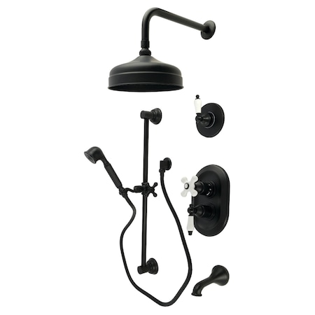 Kingston Brass Thermostatic Tub and Shower System, Matte Black KSK36300PL