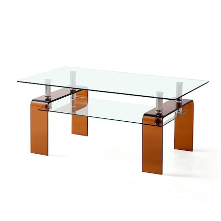 Homeroots 39" Clear and Brown Glass Coffee Table With Shelf 635701