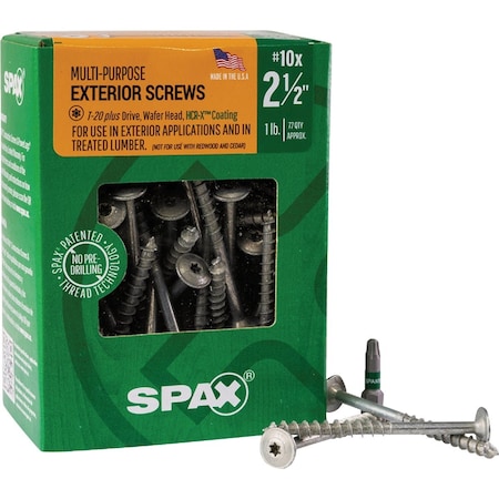 Spax No.10x2-1/2'' T20 Plus Wafer Head HCR-X, Exterior Rated Wood Screw, 77 Ct. 4281670500604