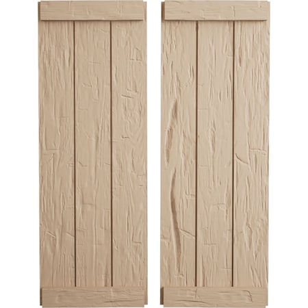 Ekena Millwork Rustic Three Board Joined Board-n-Batten Hand Hewn Faux Wood Shutters w/End Batten, 16 1/2"W x 72"H SHUBJE16X72HHPR