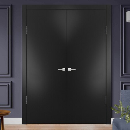 Sartodoors Solid French Double Doors, Planum 0010 Matte Black, Wood Solid Panel Frame Trims, Closet Bedroom PLANUM0010DD-BLK-36