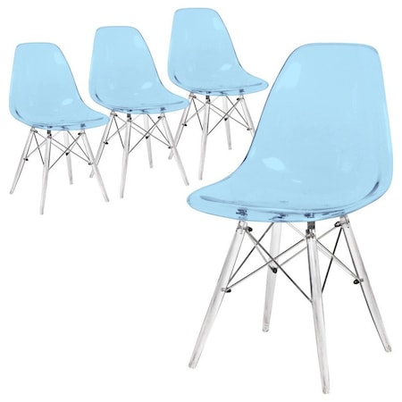 Leisuremod Dover Dining Side Chair with Acrylic Legs, Transparent Blue, 4PK EPC19TBU4