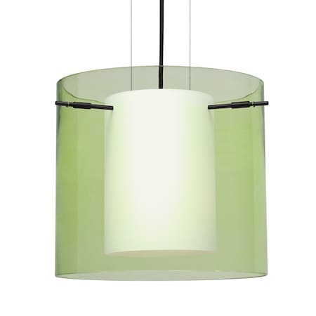 Besa Lighting Besa Pahu 12 Cable Pendant, Transparent Olive/Opal, Black Finish, 1x 11W LED 1KG-L18407-LED-BK