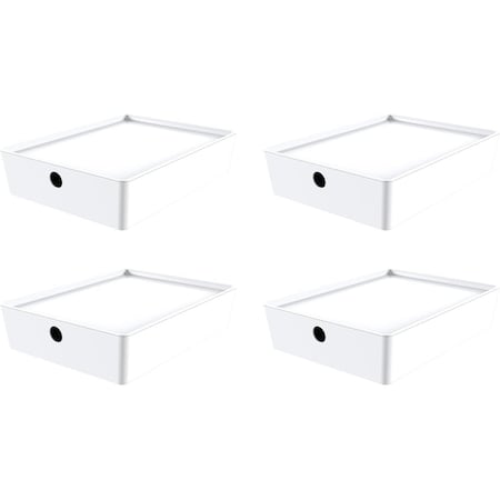 Bella Storage Solutions Bella Medium White Stackable Storage Bins w/ Lids - Modular Bathroom/Kitchen/Closet Organizer, 4PK 606584