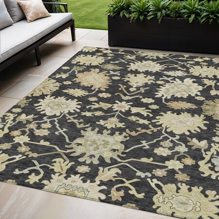 Homeroots 5' X 8' Black And Ivory Floral Washable Indoor Outdoor Area Rug 605188