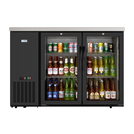 Koolmore 47 In. Commercial Back Bar Cooler in Black With Side Condenser and LED Lighting, 11 Cu. Ft Capacity KM-BC-2GD-SCBK