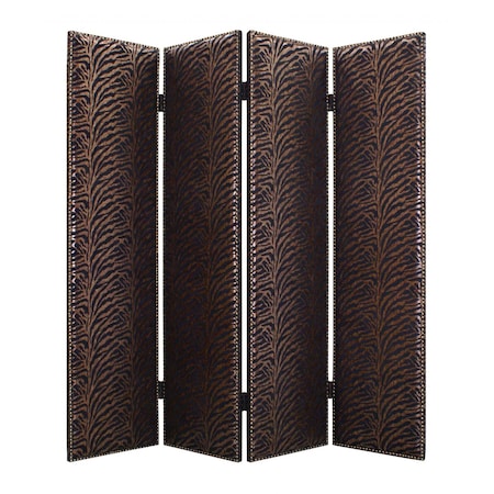 Homeroots 84" Bronze Fabric Folding Four Panel Screen Room Divider 274732