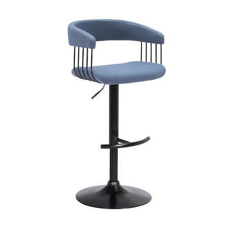 Armen Living Calista Adjustable Bar Stool in Blue Fabric with Black Metal LCCABABLKBLU