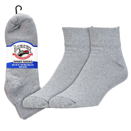 Railroad Sock Men's Quarter Sport Socks, Grey, 3PK 1568 GY