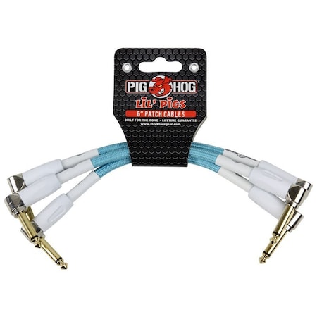 Pig Hog Lil Pigs Vintage ''Daphne Blue'' 6-in Patch Cables - 3 pack PHLIL6DB