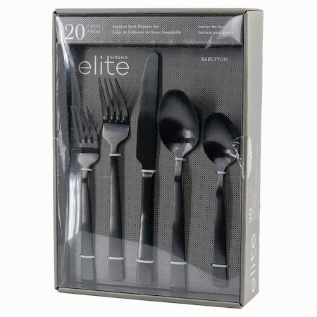 Gibson Elite Earlston 20 Piece Stainless Steel Flatware Set in Black 138513.2