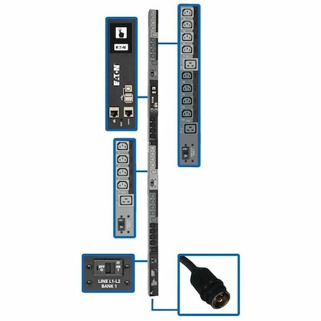 Eaton 10kW 200-240V 3PH Switched PDU - LX Interface, Gigabit, 30 Outlets, L21-30P Input, LCD, 1.8 m PDU3EVSR6L2130