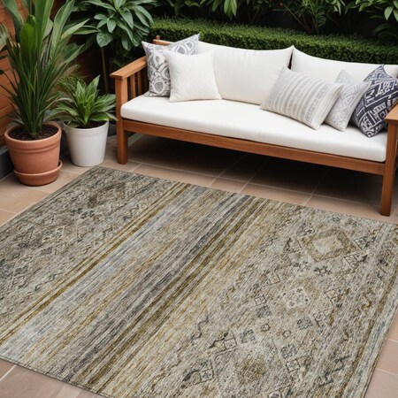 Homeroots 9' X 12' Brown Tan And Black Floral Washable Indoor Outdoor Area Rug 606180
