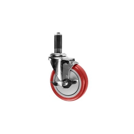 Service Caster 5'' Red Poly Swivel 1'' Expanding Stem Caster with Brake SCC-EX20S514-PPUB-RED-TLB-1