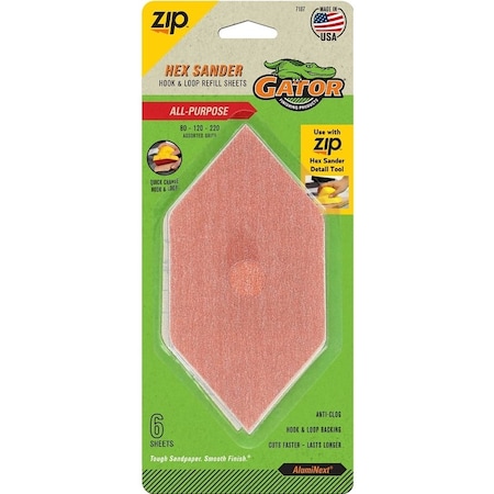 Gator Zip Refill Sheet, 6 in L, 3 in W, Extra Fine, Fine, Medium, 80 Grit, Aluminum Oxide Abrasive 7187