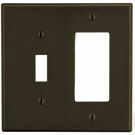 Hubbell Wiring Device-Kellems Wallplate, 2-Gang, 1) Toggle 1) Receptacle, Brown P126