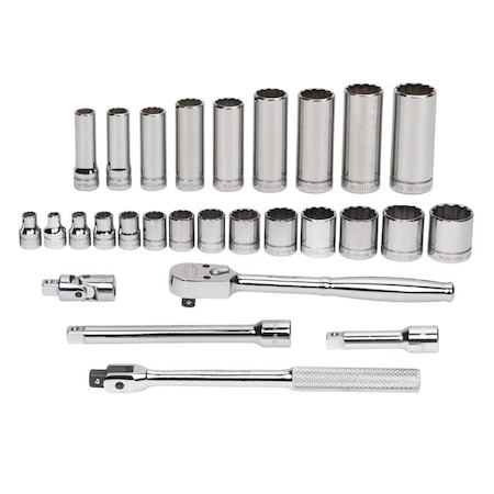 Williams Williams Socket/Tool Set, 3/8" D, 12Pt, 27pcs, w/TLBx JHWWSB-28FTB