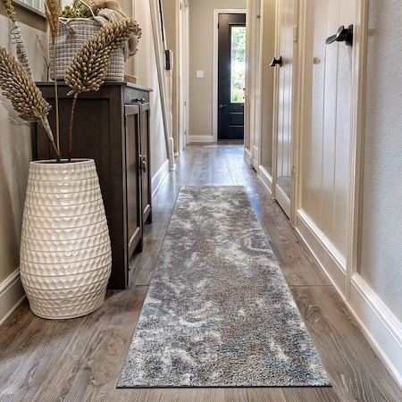 World Rug Gallery Abstract Marble Shag Runner Rug 2 ft 3 in x 12 ft Blue WR125BLUE2X12