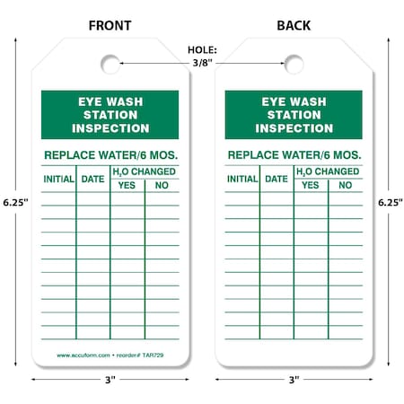 Accuform Tags By-The-Roll, Eye Wash Station Inspection, PF-Cardstock, 250/Rl TAR729