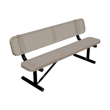 Leisure Craft 6' Standard Bench With Back, Perforated Metal, Portable, Beige B6WBP-PERF-BEIGE