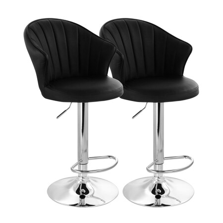 Elama 2 Piece Shell Back Faux Leather Adjustable Bar Stool in Black with Chrome Base ELM-799-21-BLACK