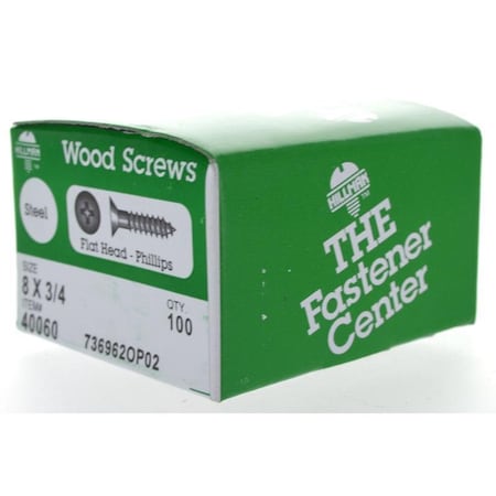 Hillman No. 8 Ga. X 3/4 in. L Phillips Zinc-Plated Coarse Wood Screws, 100PK 40060