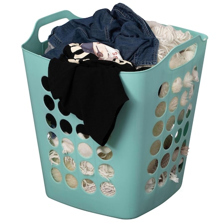 Basicwise Flexible Plastic Laundry Basket - Square Storage Hamper with Side Handles for Easy Carrying QI003857.L.GN