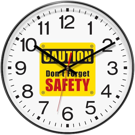 Infinity Instruments Prosaic ITC Caution Don't Forget Safety Wall Clock, Black, 12 in 14529BK-4586