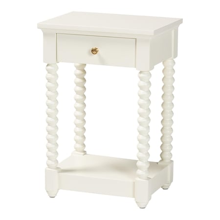 Baxton Studio Terentia Nightstand with Bobbin Legs - 1-Drawer Bedroom Side Table with Storage Shelf, White 266-14633-ZORO