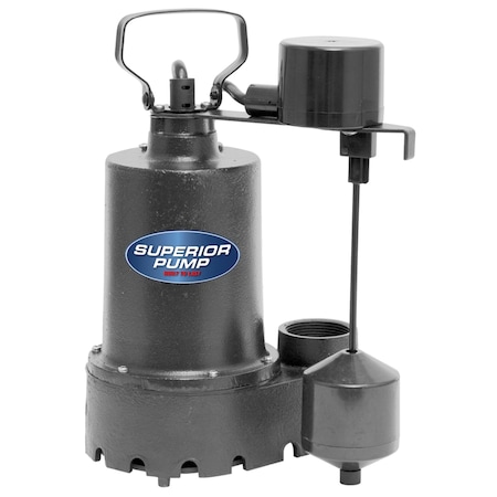 Superior Pump 1/2 HP 3300 gph Cast Iron Vertical Float Switch AC Submersible Sump Pump 10 ft. 92541