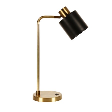 Homeroots 20" Gold Metal Desk Table Lamp With Black Drum Shade 524302