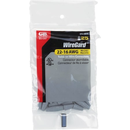 Gardner Bender WingGard Miniature Gray 22 AWG to 16 AWG Wire Connector, 25PK 25-001