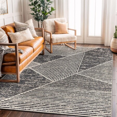 World Rug Gallery Contemporary Distressed Geometric Area Rug 5 ft x 7 ft Cream WR93CREAM5X7