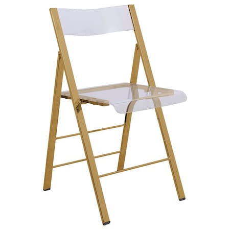 Leisuremod Menno Modern Acrylic Gold Base Folding Chair, Clear MFG15CL