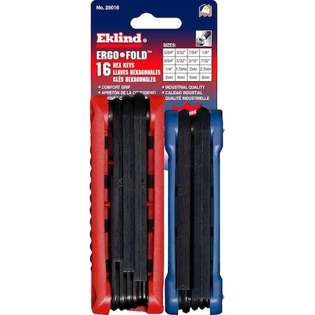 Eklind Ergo-Fold Fold-Up Combo Pack Hex Key Set, 16-Piece, Alloy Steel, Black 25016